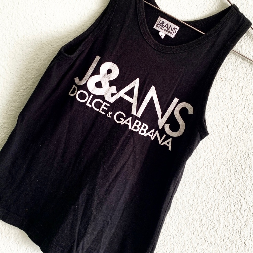 VINTAGE D&G Dolce Gabbana designer black J&ANS tank top sleeveless shirt jeans S